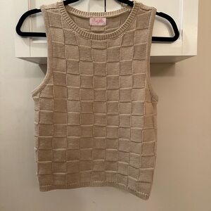 Beige Sleeveless Knit Sweater Vest